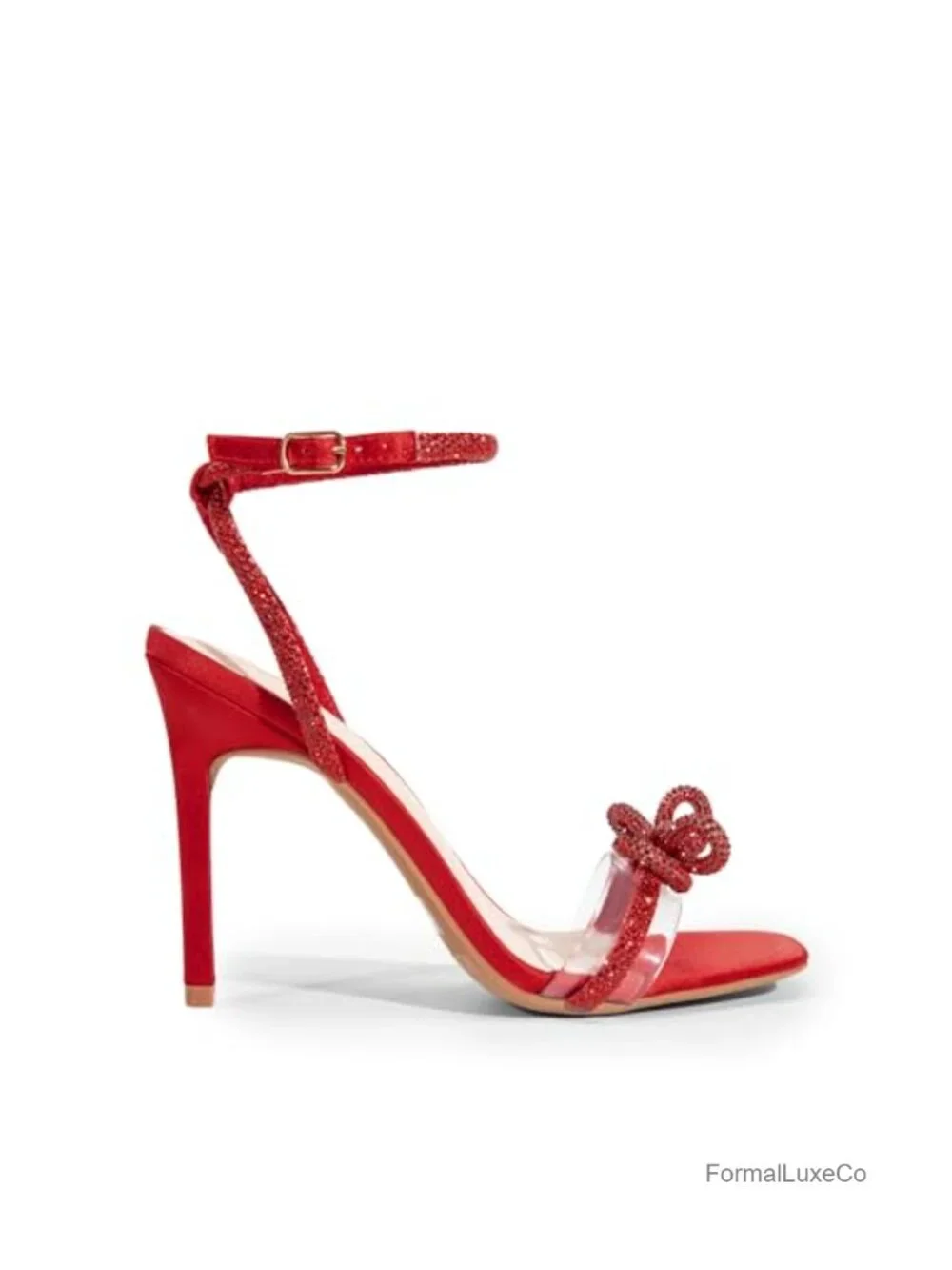 Double Bowknot Crystal Sandals Slingback Heels Square Toe Party Wedding